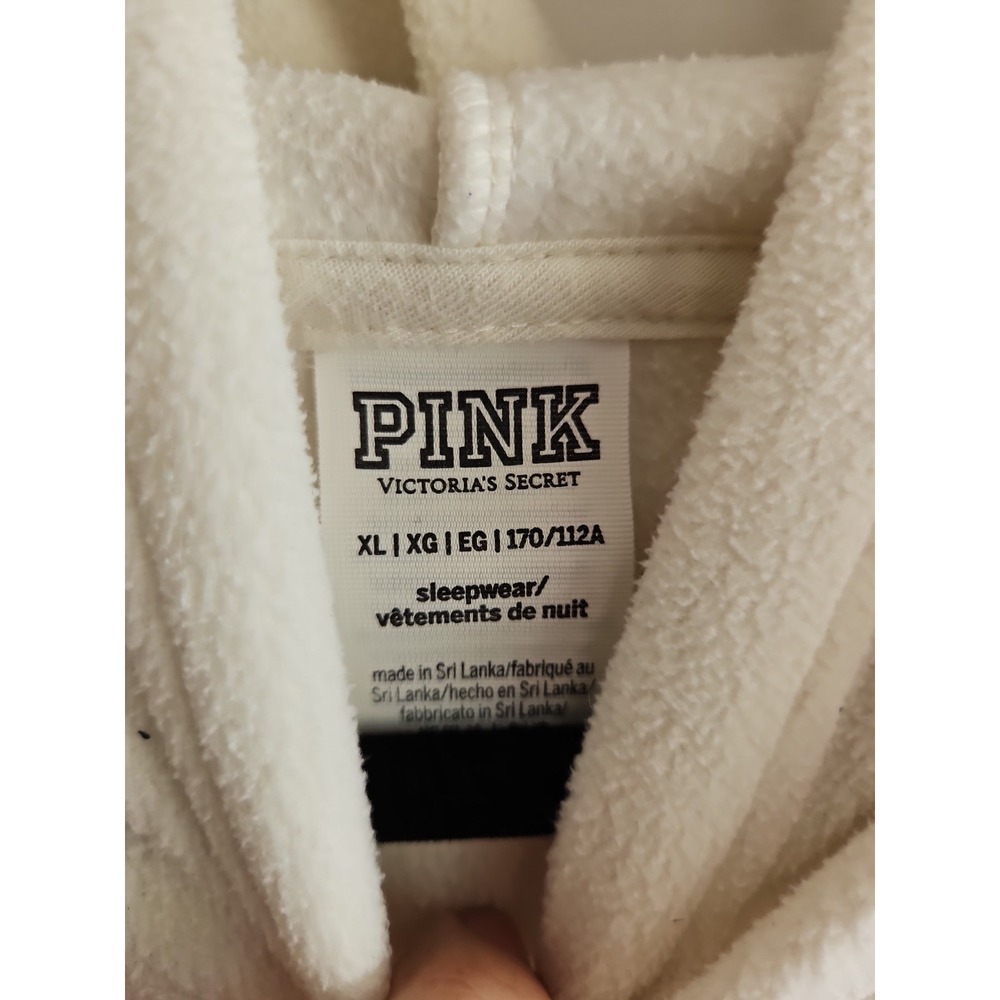 Victoria's Secret PINK Women's XL Ivory Fleece Hoodie Embroidered Crest Pullover - Picture 3 of 3